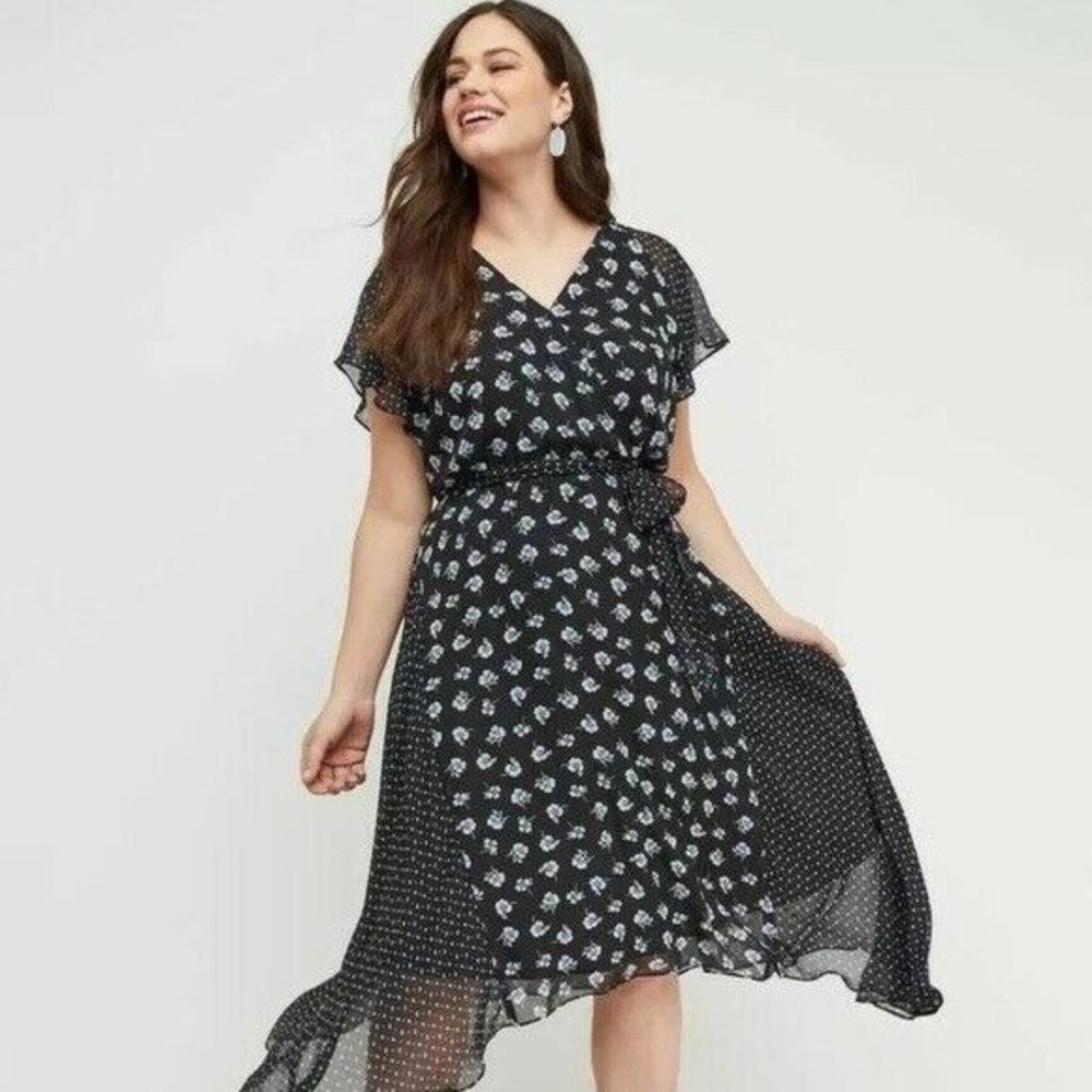 Lane Bryant Floral Print Asymmetrical Chiffon Dres